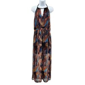 GUESS Jet Black Multi Maxi‎ Dress Size L NWT Halter Neck Backless Boho Glam